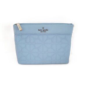Kate Spade KK254 Spade Flower Quilted Cosmetic Case Makeup Bag Montauk Blue